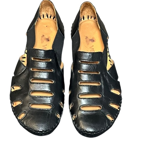 VENUS Shoes - VENUS Black Leather Fisherman Sandals Cutout Comfort Boho Walking EU 37 6.5